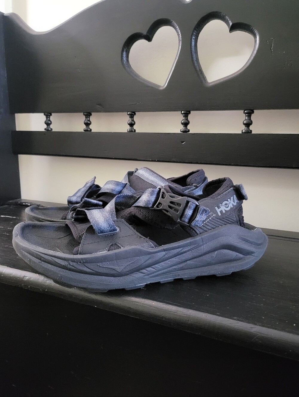 Brand New HOKA Infini Hike TC Men's Size 12 Black Blue-Black Trail Sandals
